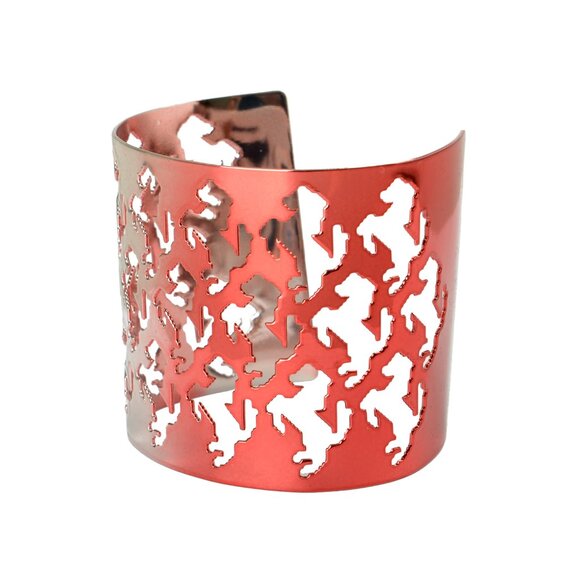 Scuderia Ferrari 100% Brass Silver & Red Pixelated Prancing Horse Cuff Bracelet - Picture 3 of 6